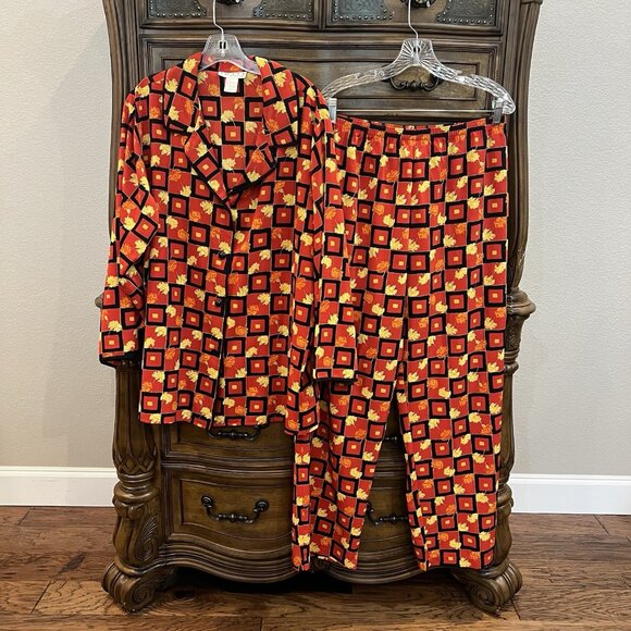 Josie by Natori Women's 3 Piece Pajama & Robe Set Large Button Front Top Pants L - Picture 2 of 16